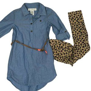 H & M L.O.G.G. Denim Belted Roll Tab Sleeve Dress Tunic Girls Size 4-5Y Outfit